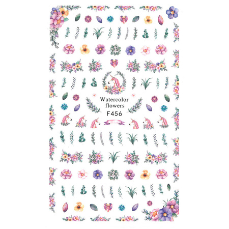 Adhesivos finos para uñas con motivos de plantas y unicornios F456