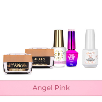 Molly Nails PRO MATCH SYSTEM 4+1 Angel Pink: 3 гелі для нарощування + основа + Doctor Top 15 г